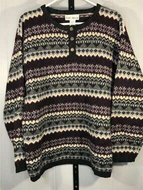 VTG Croft & Barrow scoop Womens L Multicolor 100% Wool Fair Isle Knit Sweater